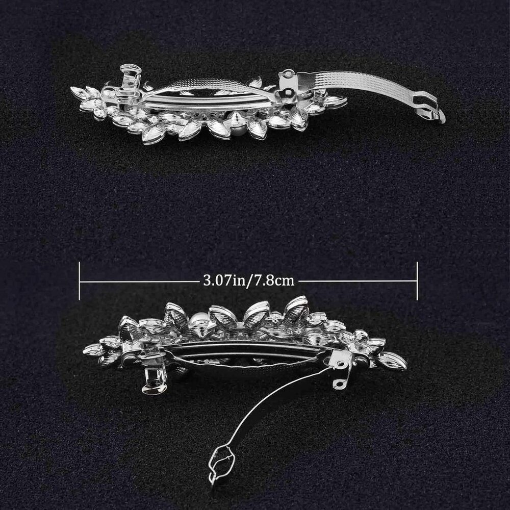 Rhinestone Pearl and Crystal Hair Barrette, Vintage Silver Bridal Hair Accessory - Picture 3 of 7